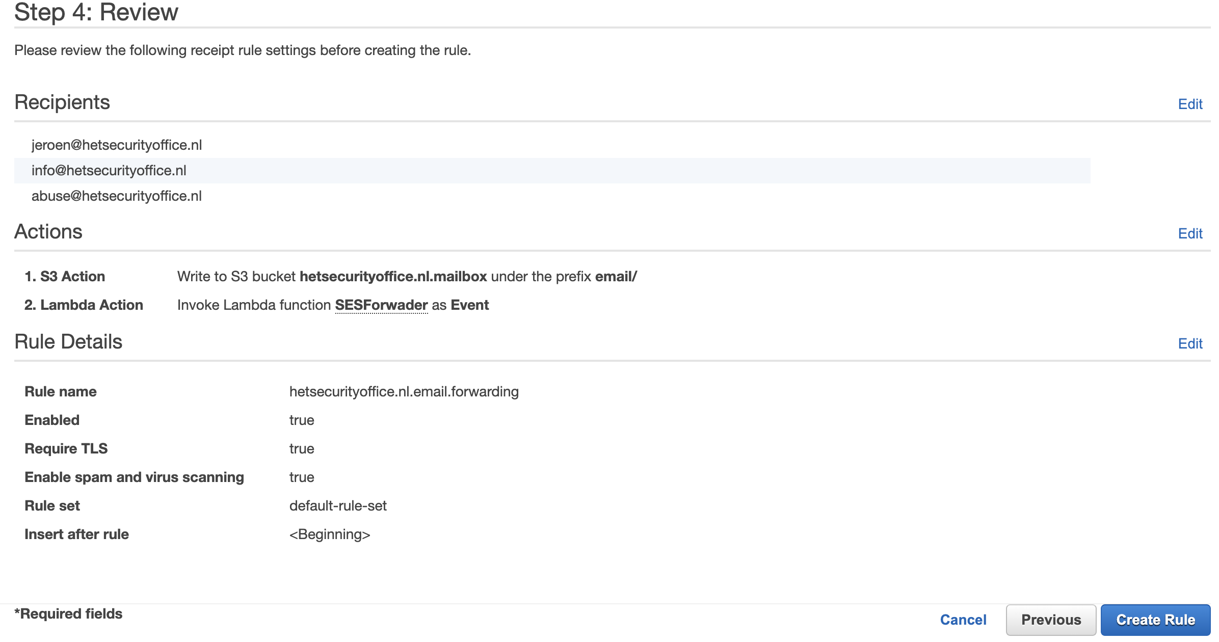 Specify a logical rule name and require TLS